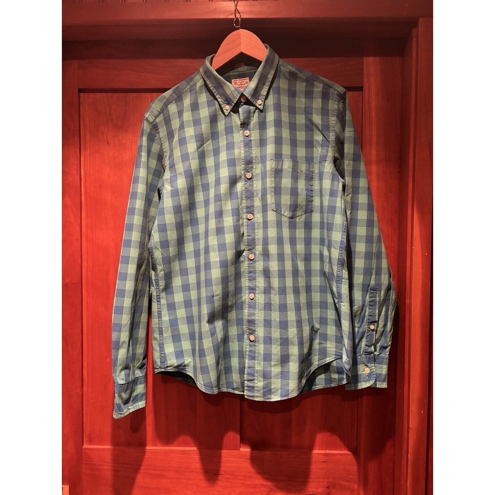 J.Crew vintage 100% cotton large slim fit button down blue and green check - Picture 8 of 8